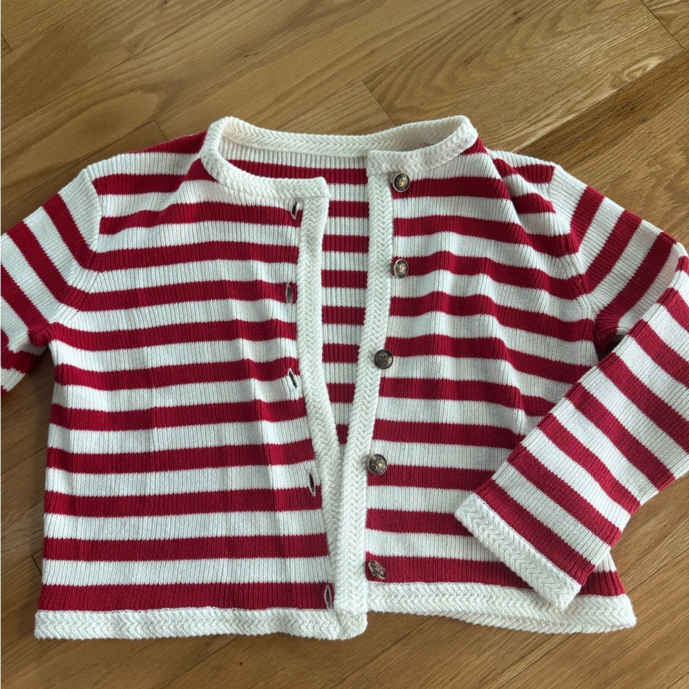 Commense Red and White Striped Cardigan
